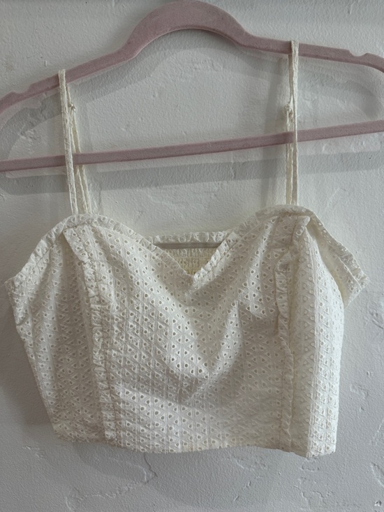 Avec Les Filles Tops - Avec Les Filles White Eyelet Cropped Cami Top